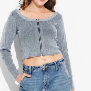 Women's Zip-Front Sweater Cardigan - Wild Fable Navy Blue/Gray XL NWT